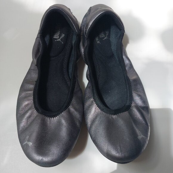 Puma All-Leather Ballet Flats Silver Metallic Gunmetal 8.5-9 Womens Shoes - Picture 5 of 6